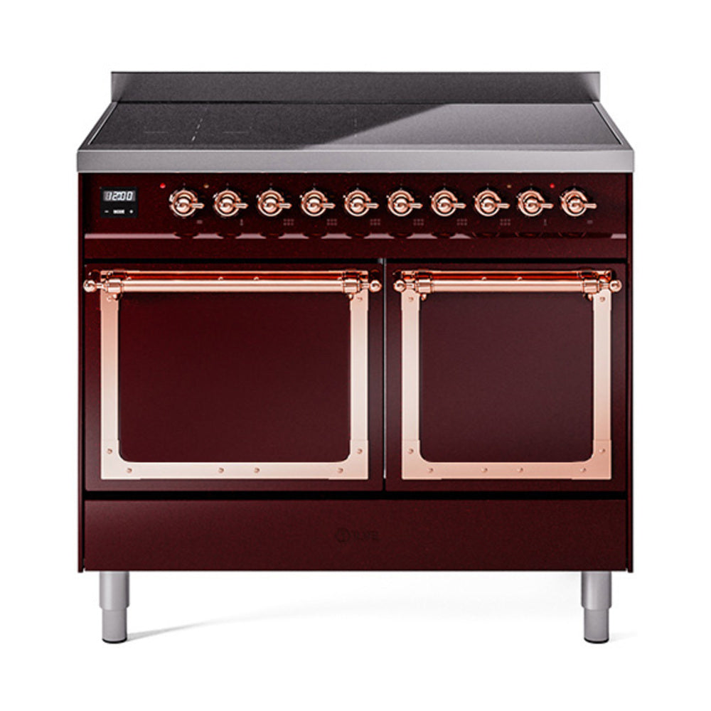 ILVE Nostalgie II Noblesse 40-Inch Induction Range, Solid Door Oven, Burgundy with Copper Trim (UNDI406QNMPBUP)