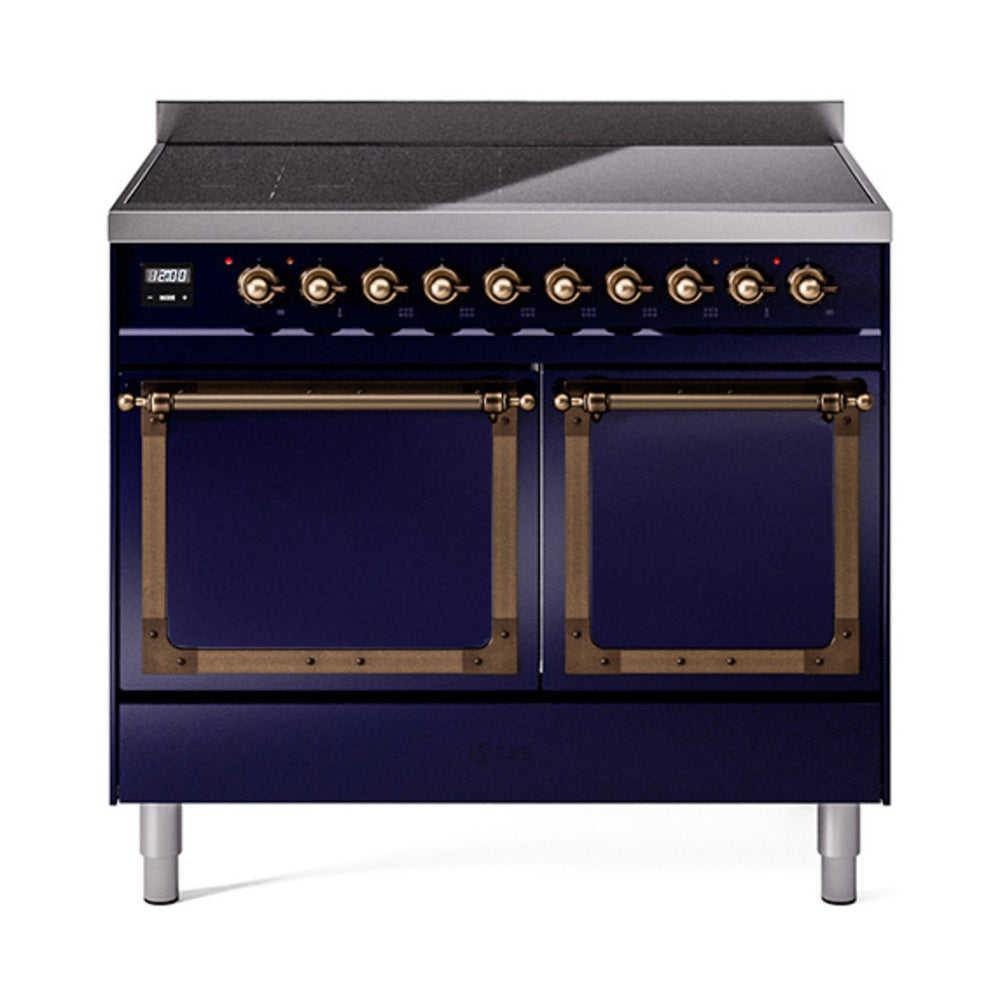 ILVE Nostalgie II Noblesse 40-Inch Induction Range, Solid Door Oven, Midnight Blue with Burnished Bronze Trim (UNDI406QNMPMBB)