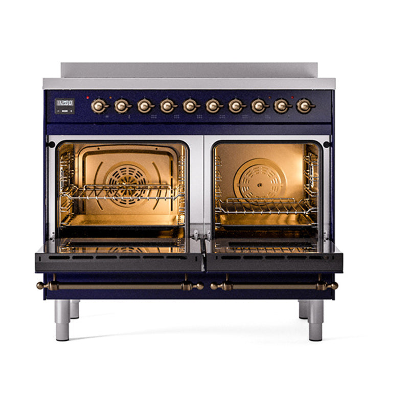 ILVE Nostalgie II Noblesse 40-Inch Induction Range, Solid Door Oven, Midnight Blue with Burnished Bronze Trim (UNDI406QNMPMBB)