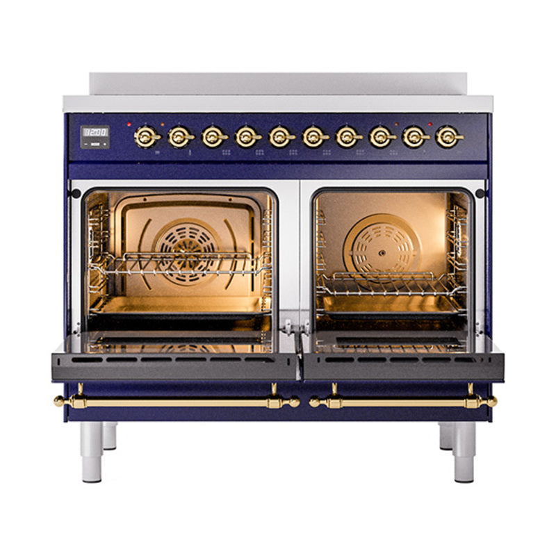 ILVE Nostalgie II Noblesse 40-Inch Induction Range, Solid Door Oven, Midnight Blue with Brass Trim (UNDI406QNMPMBG)