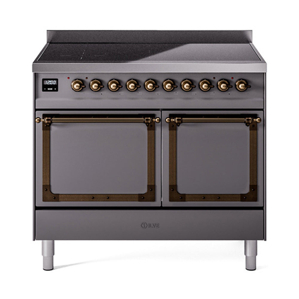 ILVE Nostalgie II Noblesse 40-Inch Induction Range, Solid Door Oven, Matte Graphite with Burnished Bronze Trim (UNDI406QNMPMGB)