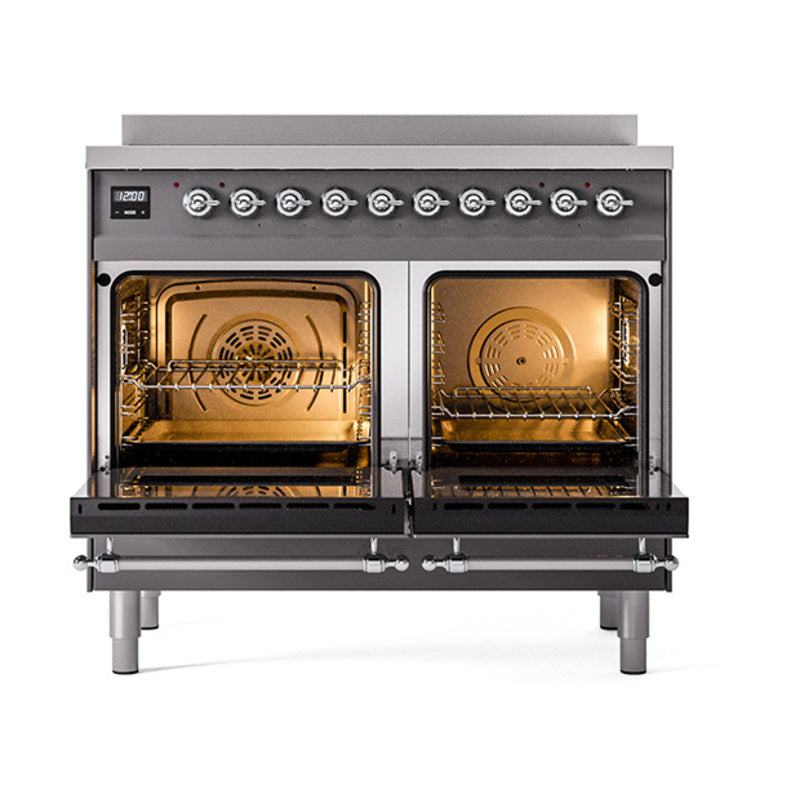 ILVE Nostalgie II Noblesse 40-Inch Induction Range, Solid Door Oven, Matte Graphite with Chrome Trim (UNDI406QNMPMGC)