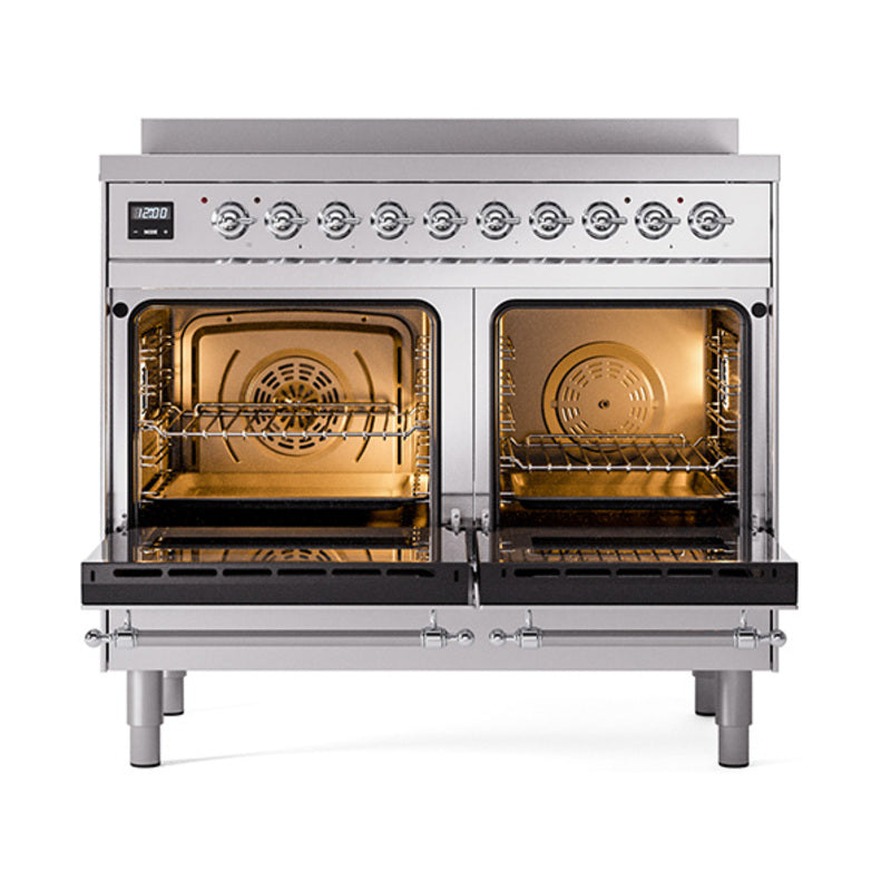 ILVE Nostalgie II Noblesse 40-Inch Induction Range, Solid Door Oven, Stainless Steel with Chrome Trim (UNDI406QNMPSSC)