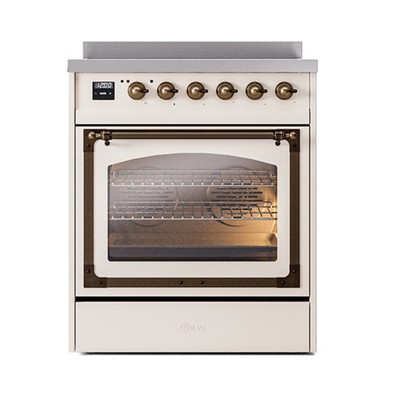 ILVE Nostalgie II Noblesse 30-Inch Induction Range, Triple Glass Door Oven, Antique White with Burnished Bronze Trim (UNI304NMPAWB)
