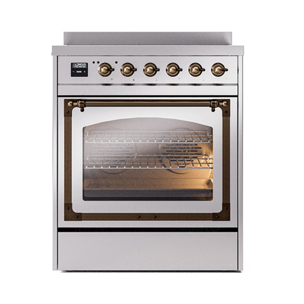 ILVE Nostalgie II Noblesse 30-Inch Induction Range, Triple Glass Door Oven, Stainless Steel with Burnished Bronze Trim (UNI304NMPSSB)