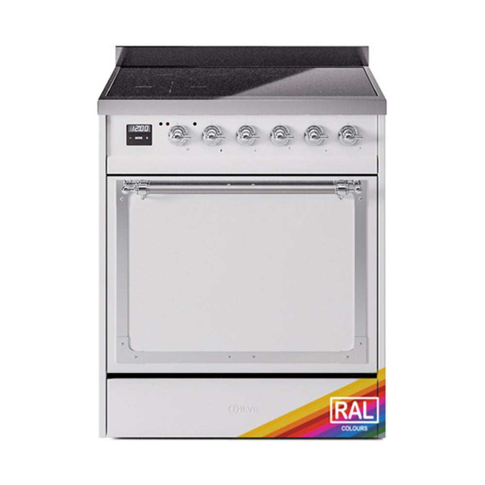 ILVE Nostalgie II Noblesse 30-Inch Induction Range, Solid Door Oven, Custom RAL with Chrome Trim (UNI304QNMPRAC)
