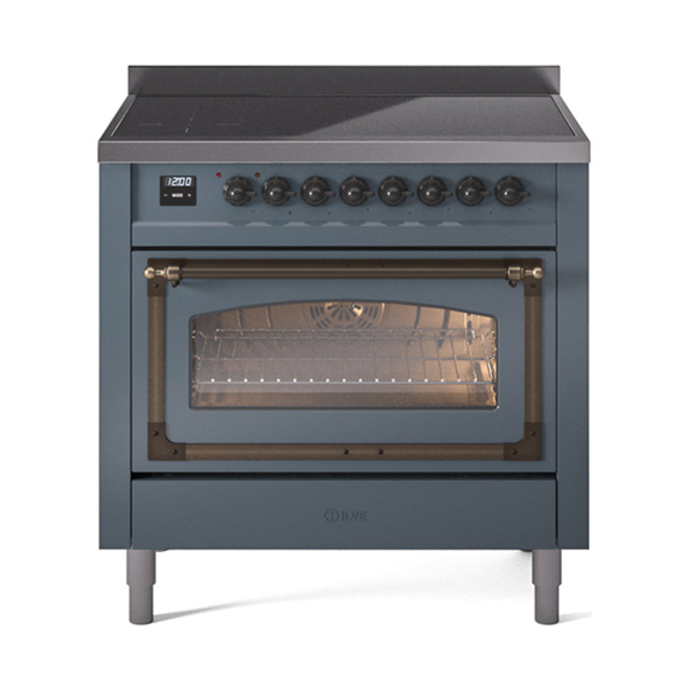 ILVE Nostalgie II Noblesse 36-Inch Induction Range, Triple Glass Door Oven, Blue Grey with Burnished Bronze Trim (UNI366NMPBGB)
