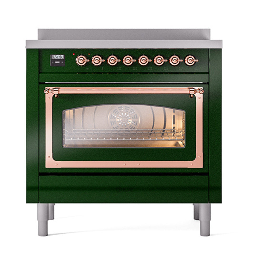 ILVE Nostalgie II Noblesse 36-Inch Induction Range, Triple Glass Door Oven, Emerald Green with Copper Trim (UNI366NMPEGP)