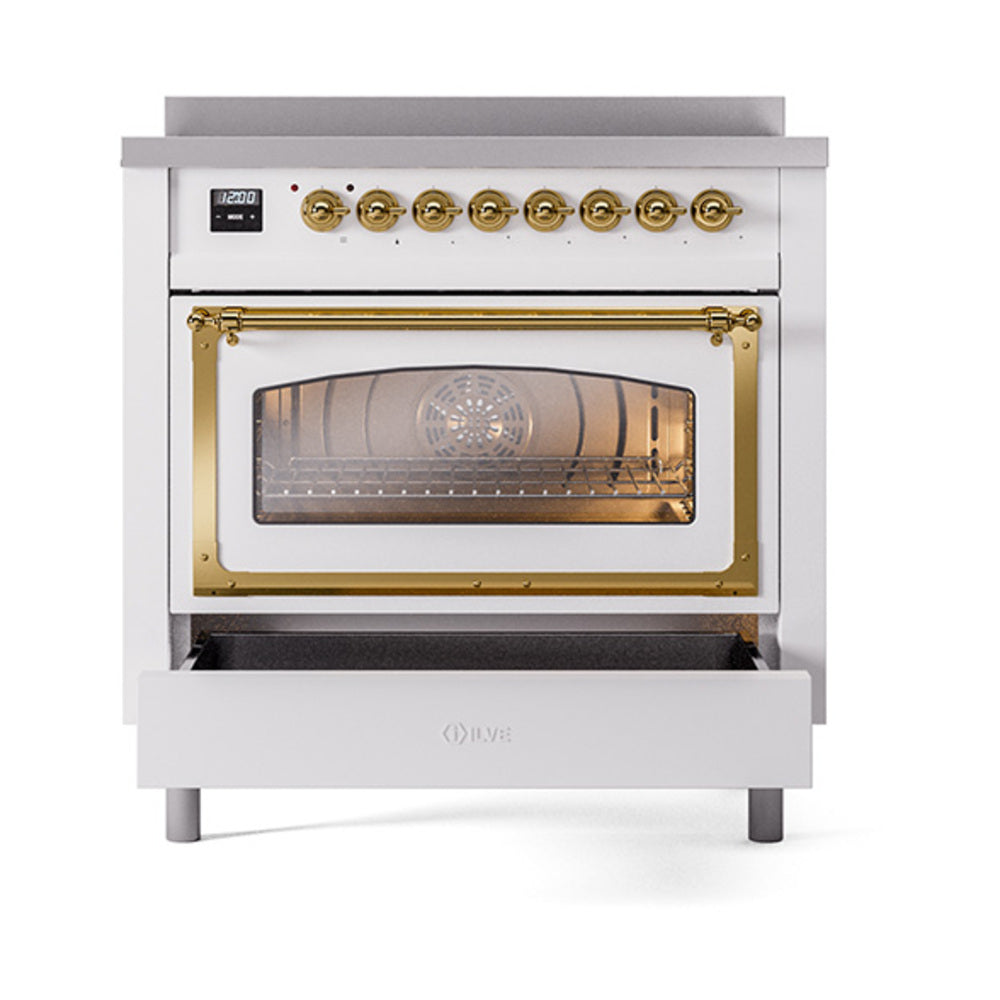 ILVE Nostalgie II Noblesse 36-Inch Induction Range, Triple Glass Door Oven, RAL with Brass Trim (UNI366NMPRAG)