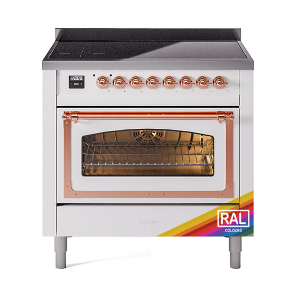 ILVE Nostalgie II Noblesse 36-Inch Induction Range, Triple Glass Door Oven, Custom RAL with Copper Trim (UNI366NMPRAP)