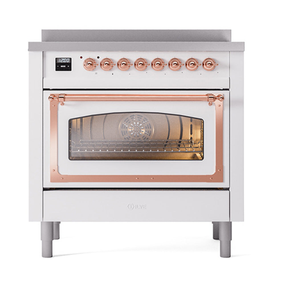 ILVE Nostalgie II Noblesse 36-Inch Induction Range, Triple Glass Door Oven, Custom RAL with Copper Trim (UNI366NMPRAP)