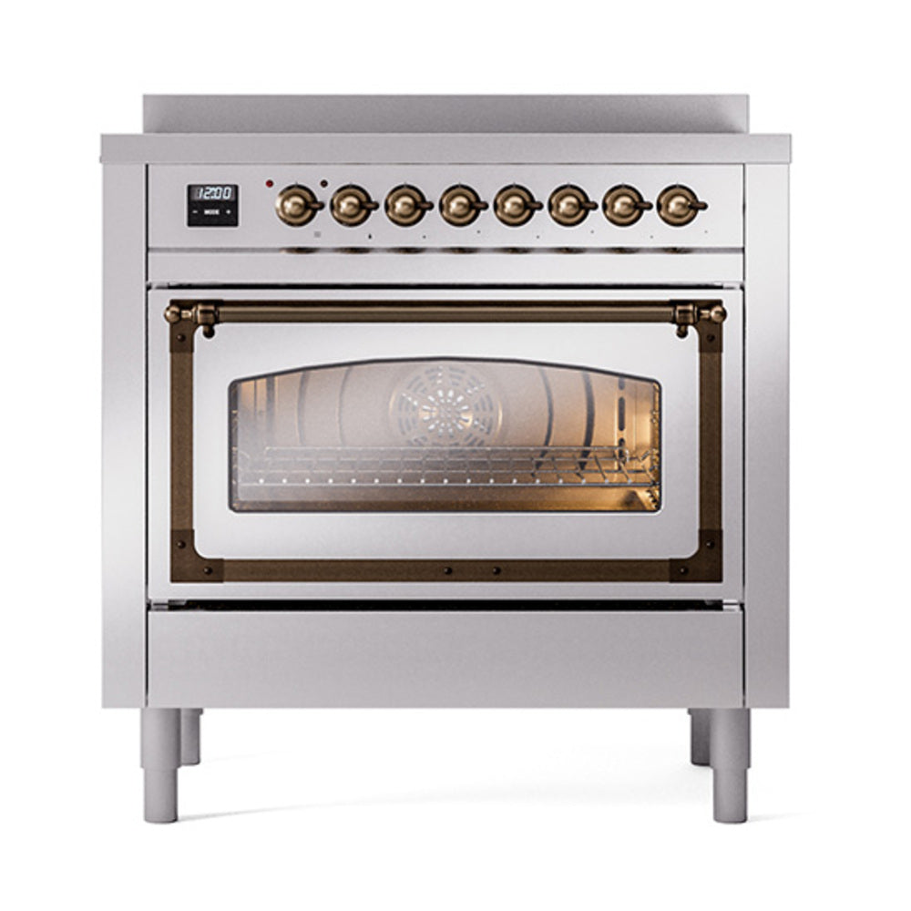 ILVE Nostalgie II Noblesse 36-Inch Induction Range, Triple Glass Door Oven, Stainless Steel with Burnished Bronze Trim (UNI366NMPSSB)