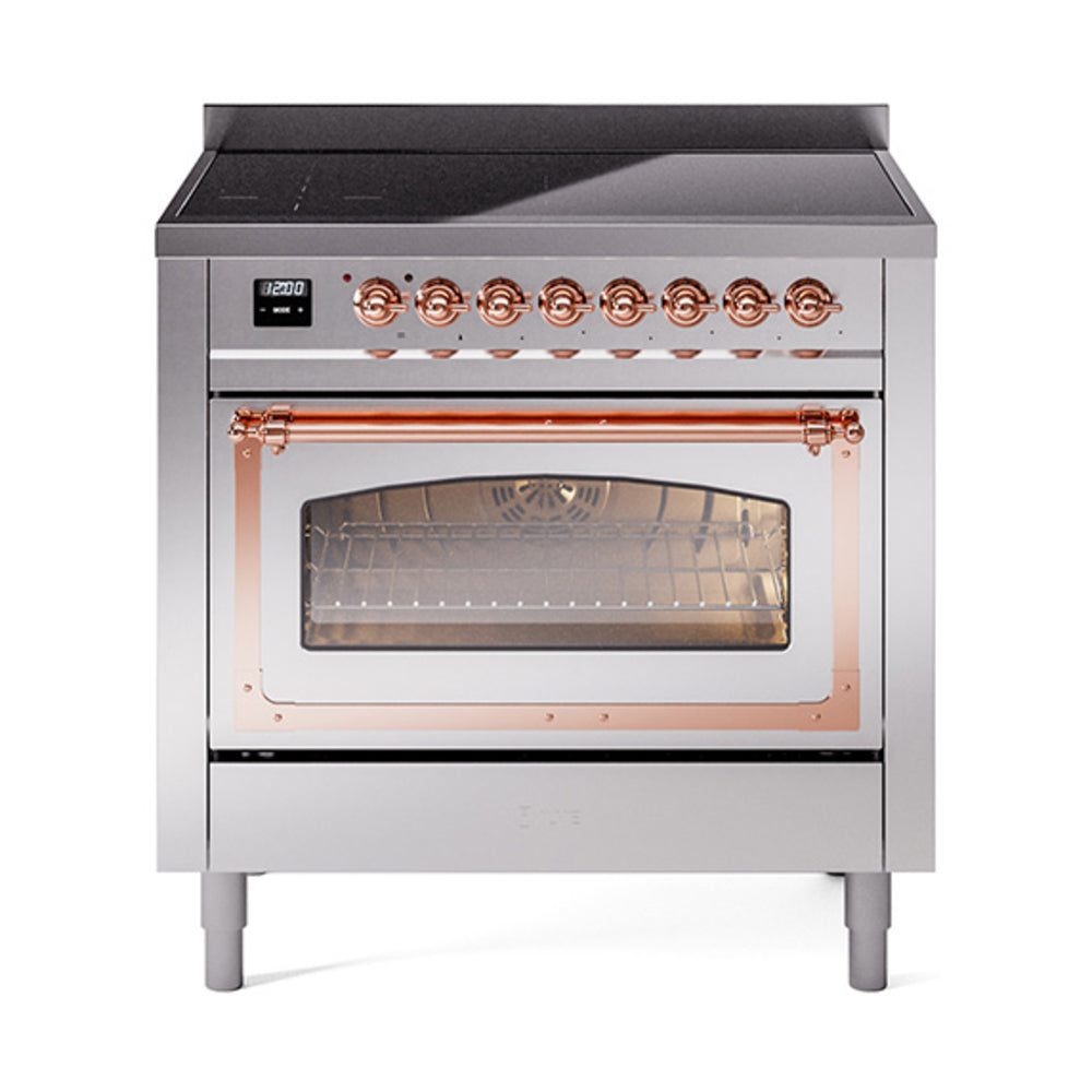 ILVE Nostalgie II Noblesse 36-Inch Induction Range, Triple Glass Door Oven, Stainless Steel with Copper Trim (UNI366NMPSSP)