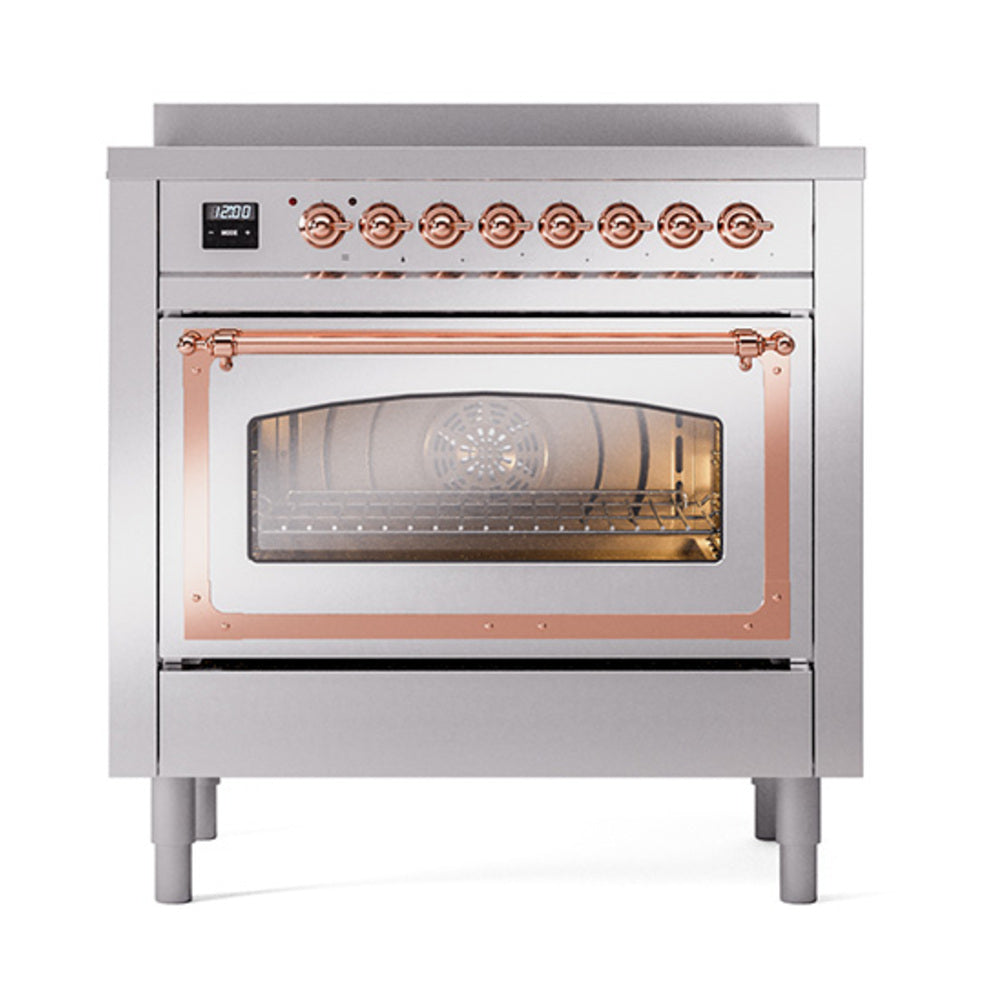 ILVE Nostalgie II Noblesse 36-Inch Induction Range, Triple Glass Door Oven, Stainless Steel with Copper Trim (UNI366NMPSSP)