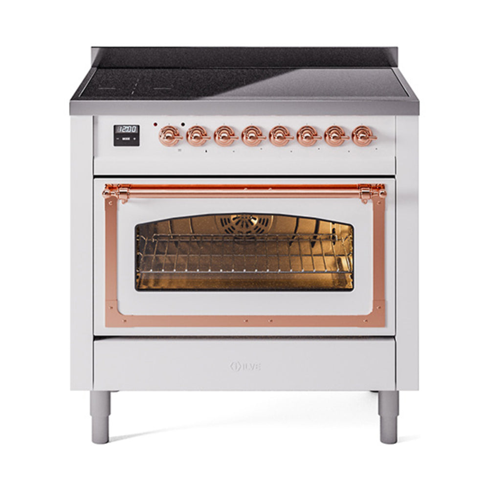 ILVE Nostalgie II Noblesse 36-Inch Induction Range, Triple Glass Door Oven, White with Copper Trim (UNI366NMPWHP)
