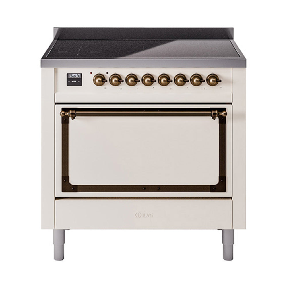 ILVE Nostalgie II Noblesse 36-Inch Induction Range, Solid Door Oven, Antique White with Burnished Bronze Trim (UNI366QNMPAWB)