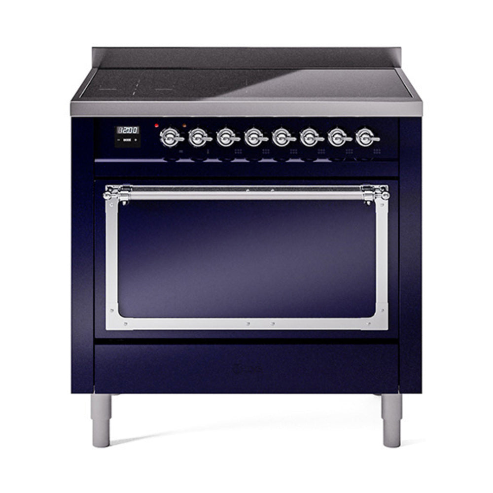 ILVE Nostalgie II Noblesse 36-Inch Induction Range, Solid Door Oven, Midnight Blue with Chrome Trim (UNI366QNMPMBC)