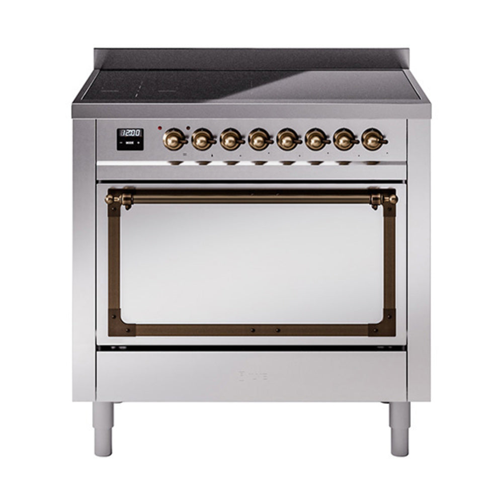 ILVE Nostalgie II Noblesse 36-Inch Induction Range, Solid Door Oven, Stainless Steel with Burnished Bronze Trim (UNI366QNMPSSB)