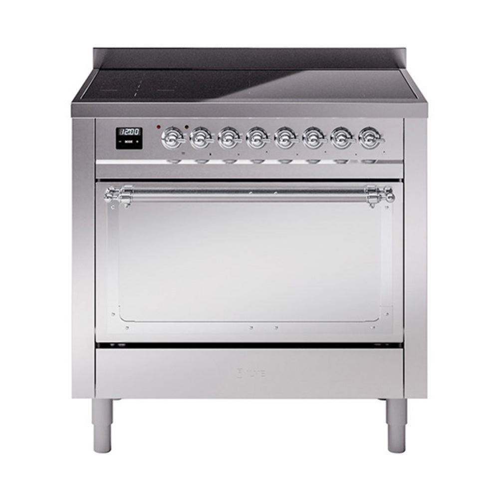 ILVE Nostalgie II Noblesse 36-Inch Induction Range, Solid Door Oven, Stainless Steel with Chrome Trim (UNI366QNMPSSC)