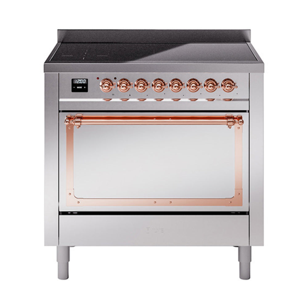 ILVE Nostalgie II Noblesse 36-Inch Induction Range, Solid Door Oven, Stainless Steel with Copper Trim (UNI366QNMPSSP)