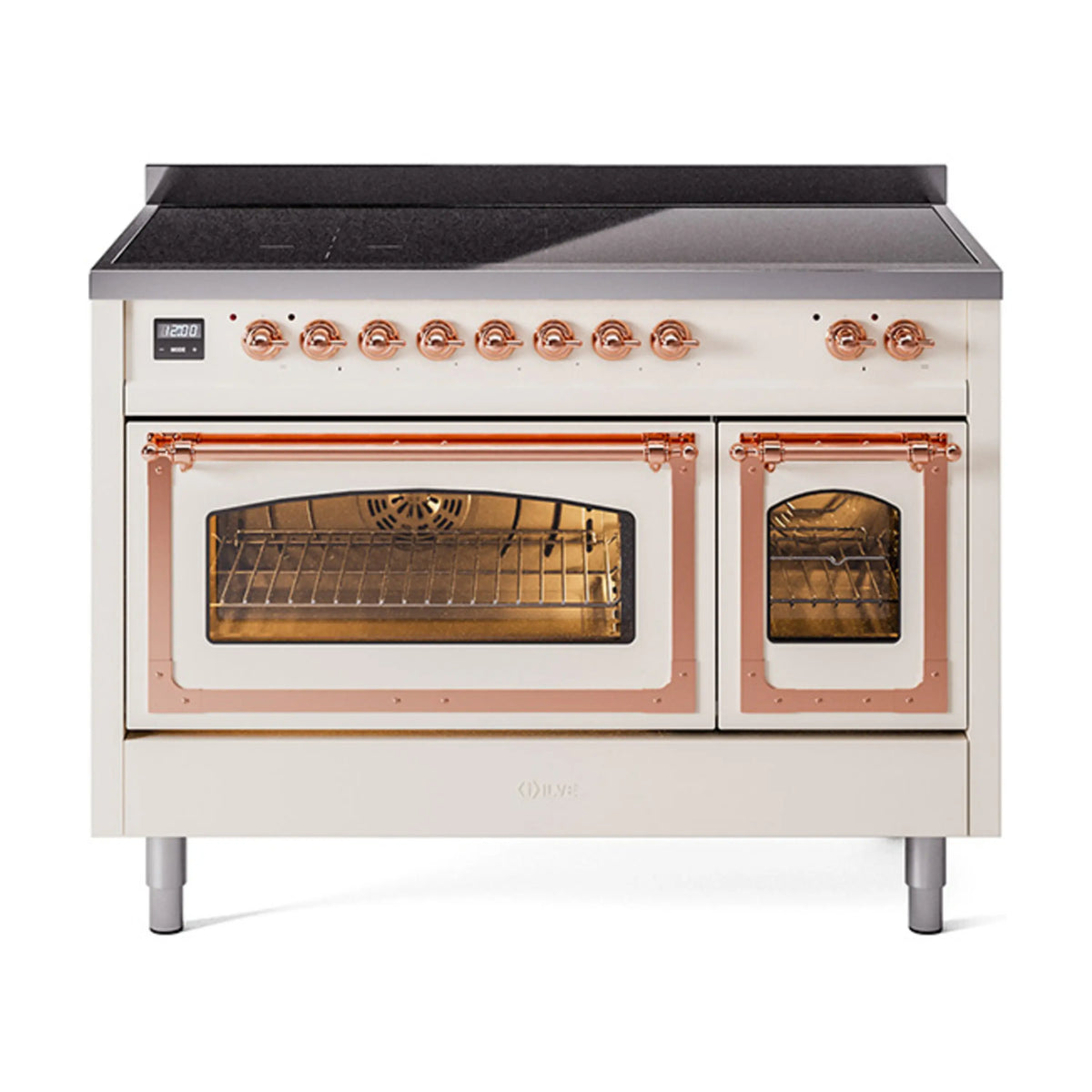 ILVE Nostalgie II Noblesse 48-Inch Induction Range, Triple Glass Door, Antique White with Copper Trim (UNI486NMPAWP)