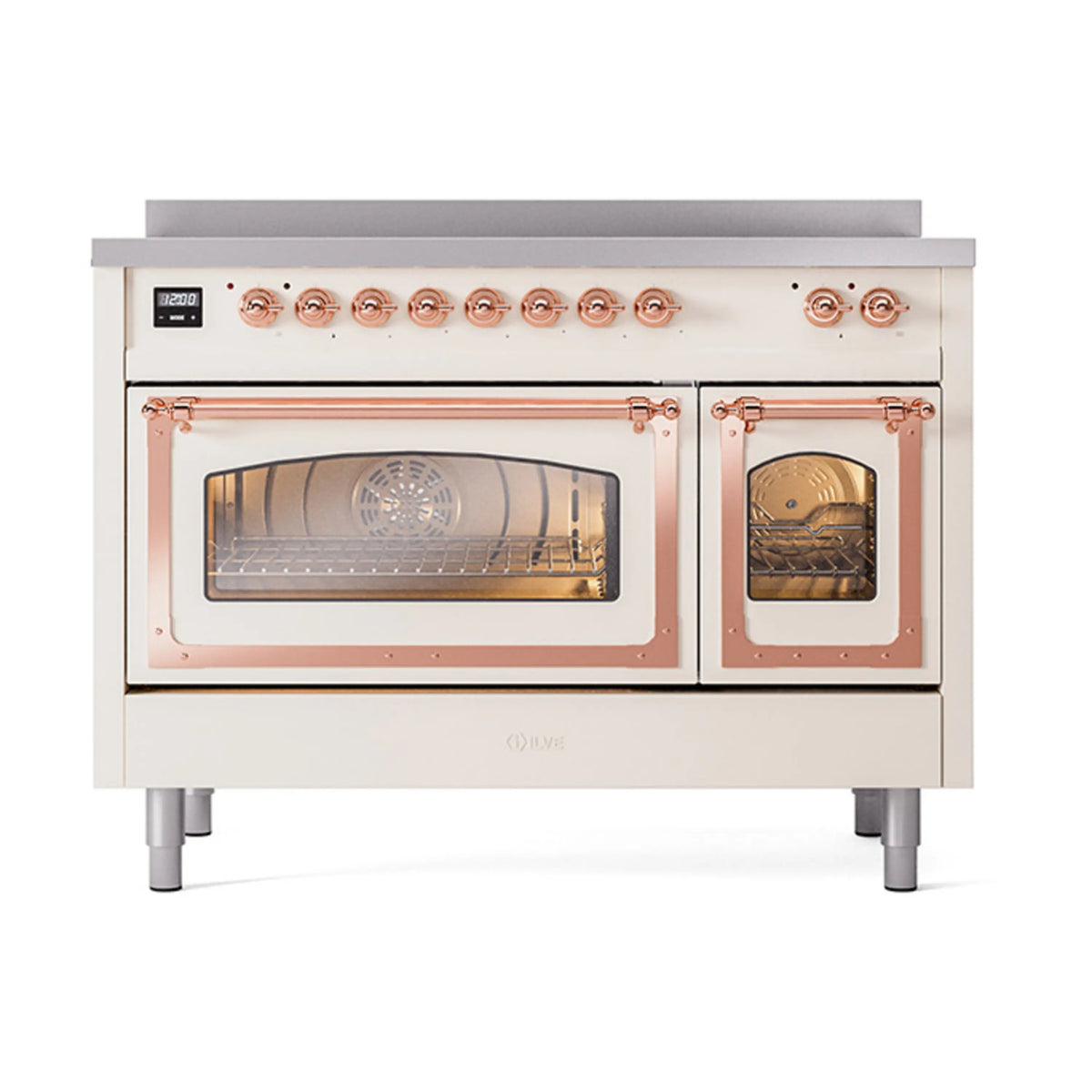 ILVE Nostalgie II Noblesse 48-Inch Induction Range, Triple Glass Door, Antique White with Copper Trim (UNI486NMPAWP)