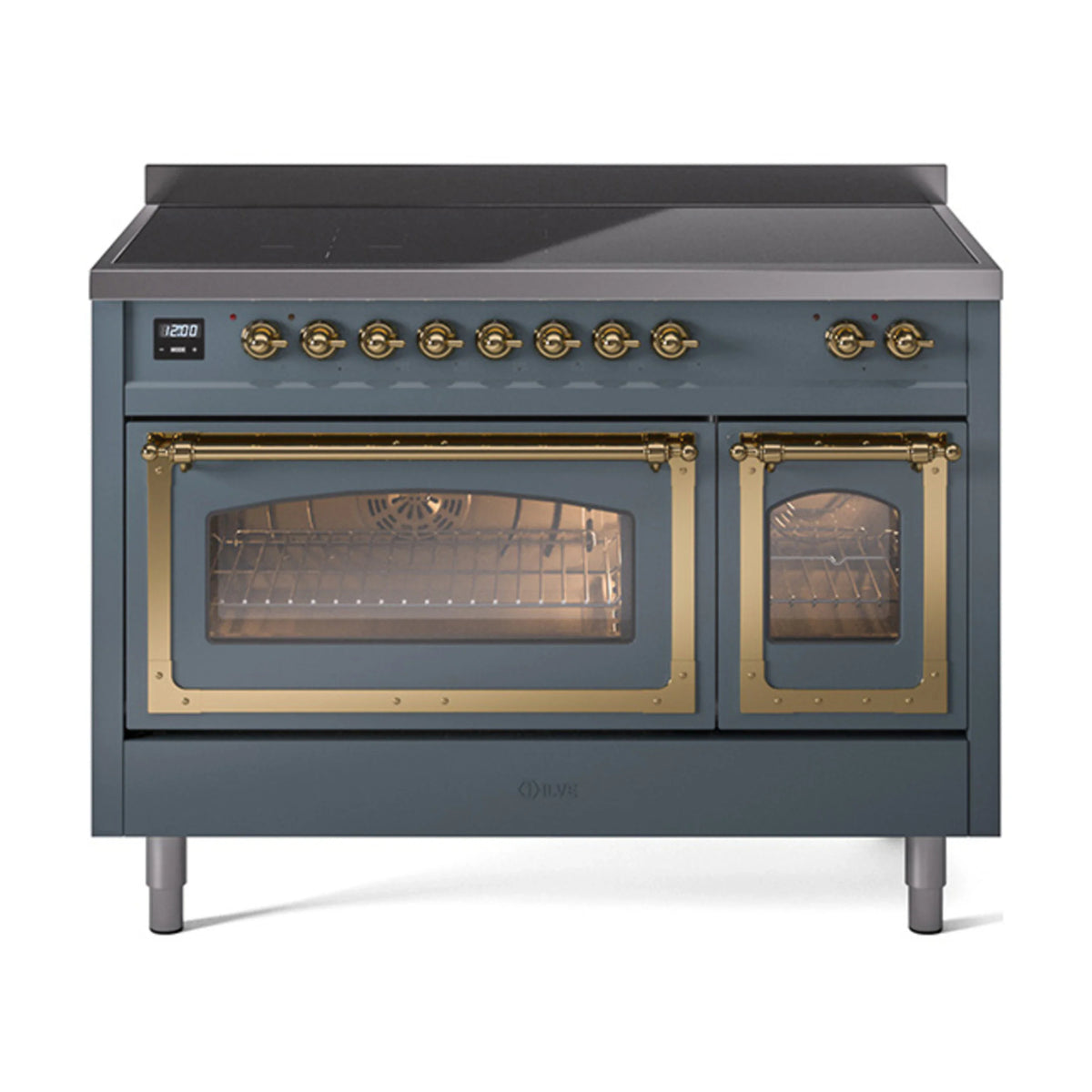 ILVE Nostalgie II Noblesse 48-Inch Induction Range, Triple Glass Door, Blue Grey with Brass Trim (UNI486NMPBGG)