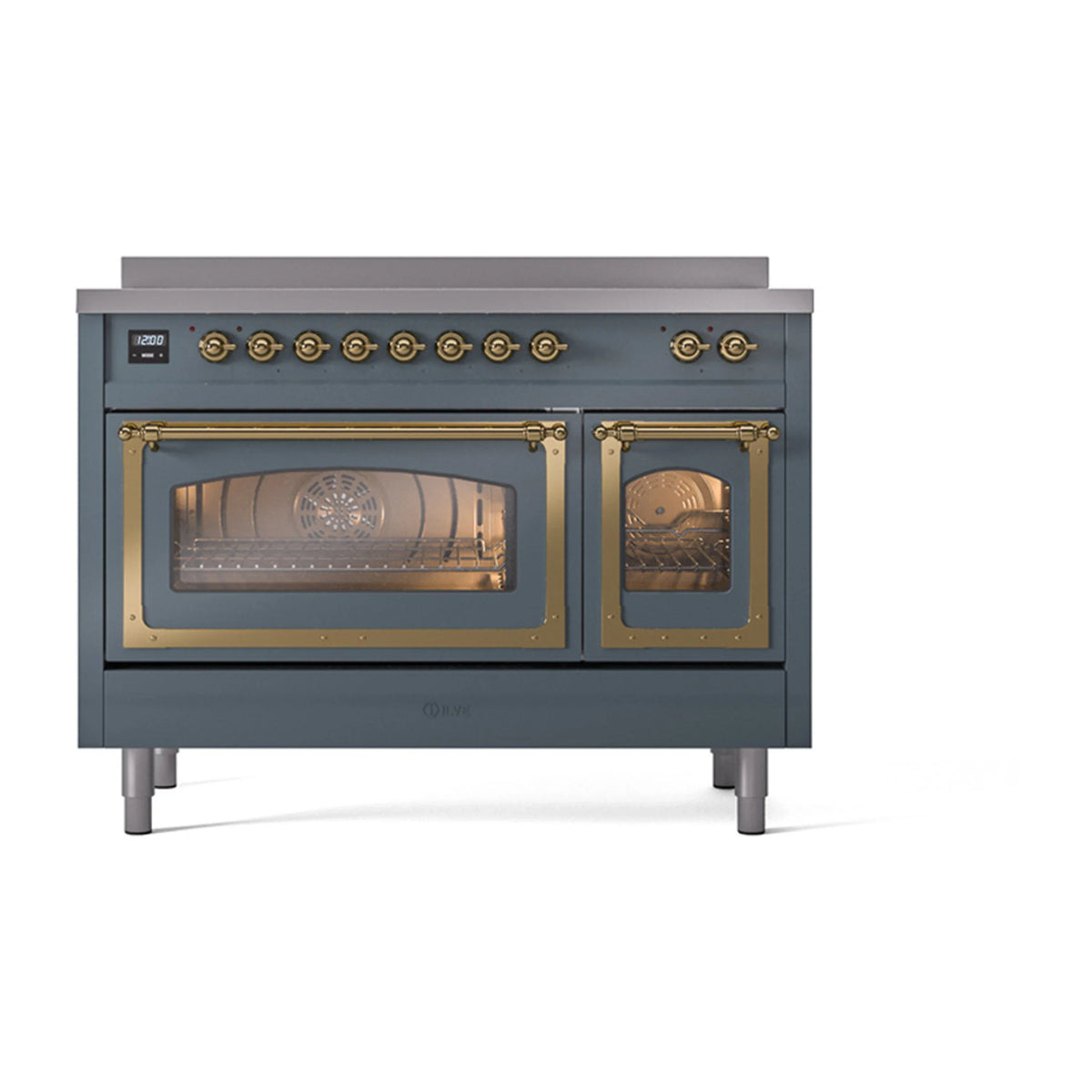 ILVE Nostalgie II Noblesse 48-Inch Induction Range, Triple Glass Door, Blue Grey with Brass Trim (UNI486NMPBGG)