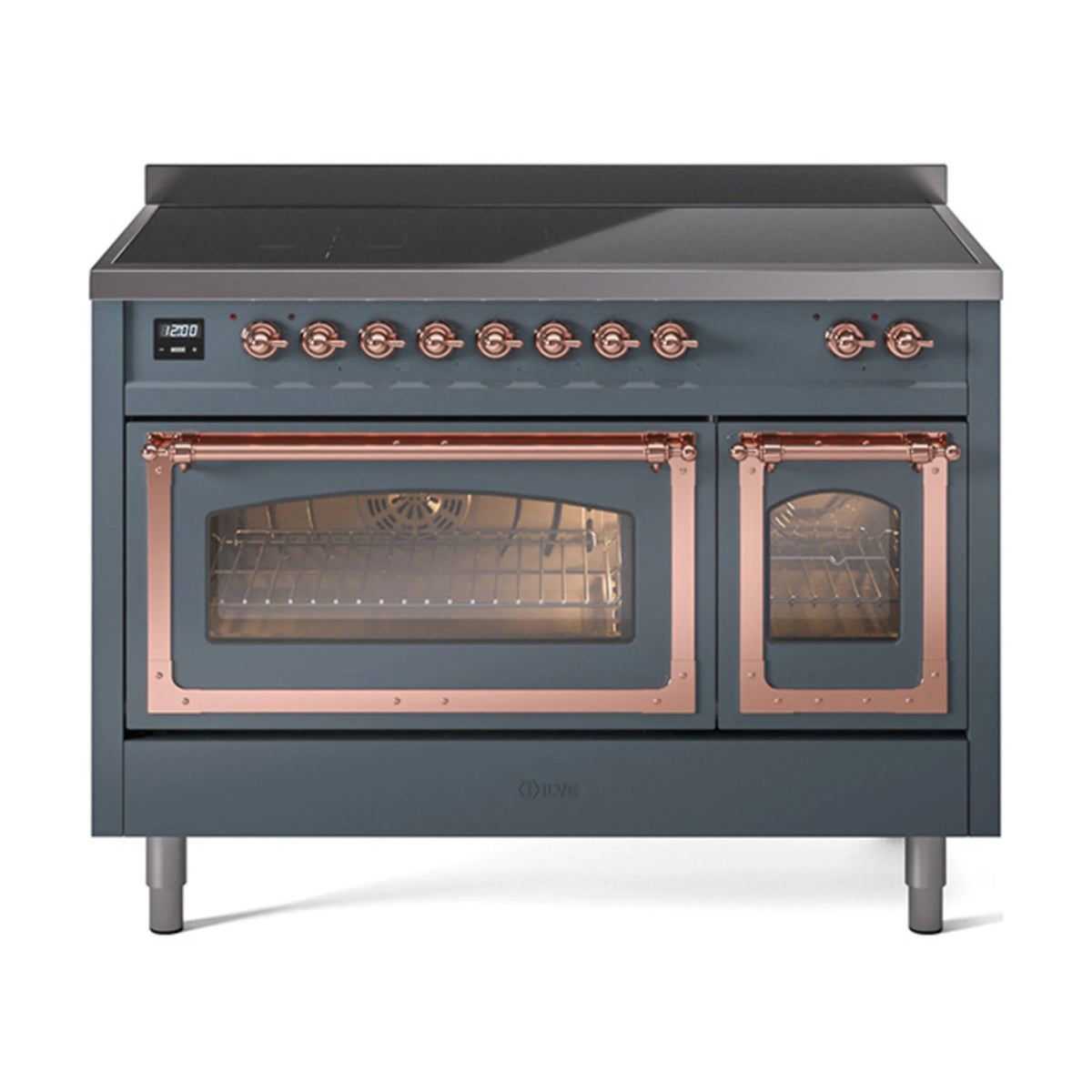 ILVE Nostalgie II Noblesse 48-Inch Induction Range, Triple Glass Door, Blue Grey with Copper Trim (UNI486NMPBGP)