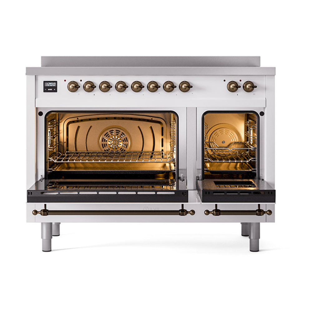 ILVE Nostalgie II Noblesse 48-Inch Induction Range, Triple Glass Door, Custom RAL with Burnished Bronze Trim (UNI486NMPRAB)