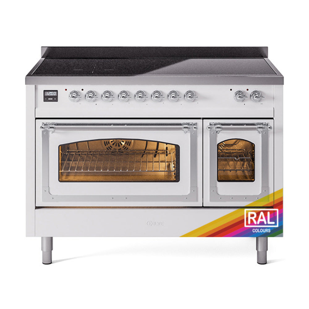 ILVE Nostalgie II Noblesse 48-Inch Induction Range, Triple Glass Door, Custom RAL with Chrome Trim (UNI486NMPRAC)