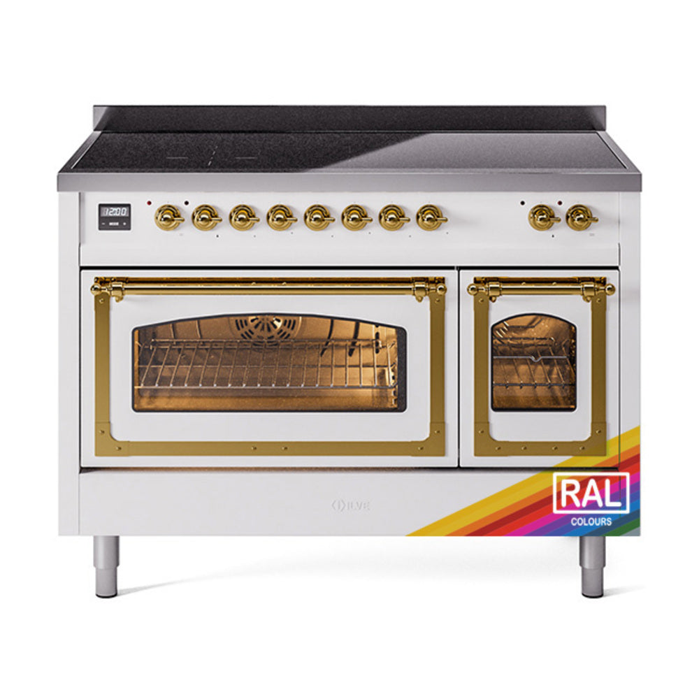 ILVE Nostalgie II Noblesse 48-Inch Induction Range, Triple Glass Door, RAL with Brass Trim (UNI486NMPRAG)