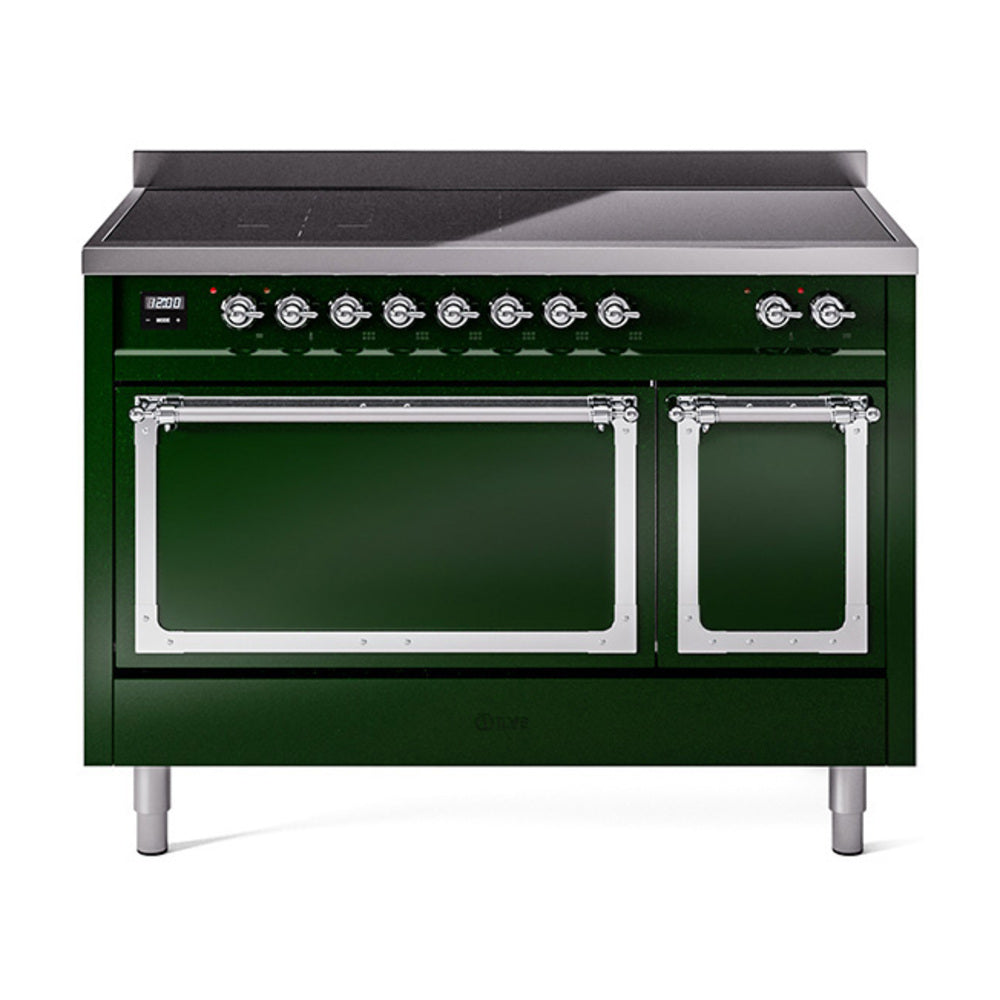 ILVE Nostalgie II Noblesse 48-Inch Induction Range, Solid Door, Emerald Green with Chrome Trim (UNI486QNMPEGC)