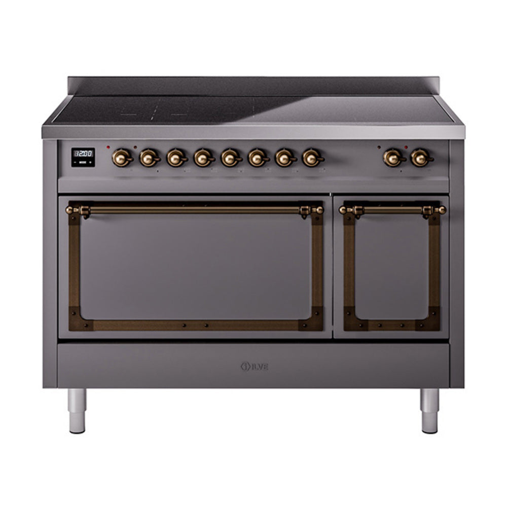 ILVE Nostalgie II Noblesse 48-Inch Induction Range, Solid Door, Matte Graphite with Burnished Bronze Trim (UNI486QNMPMGB)