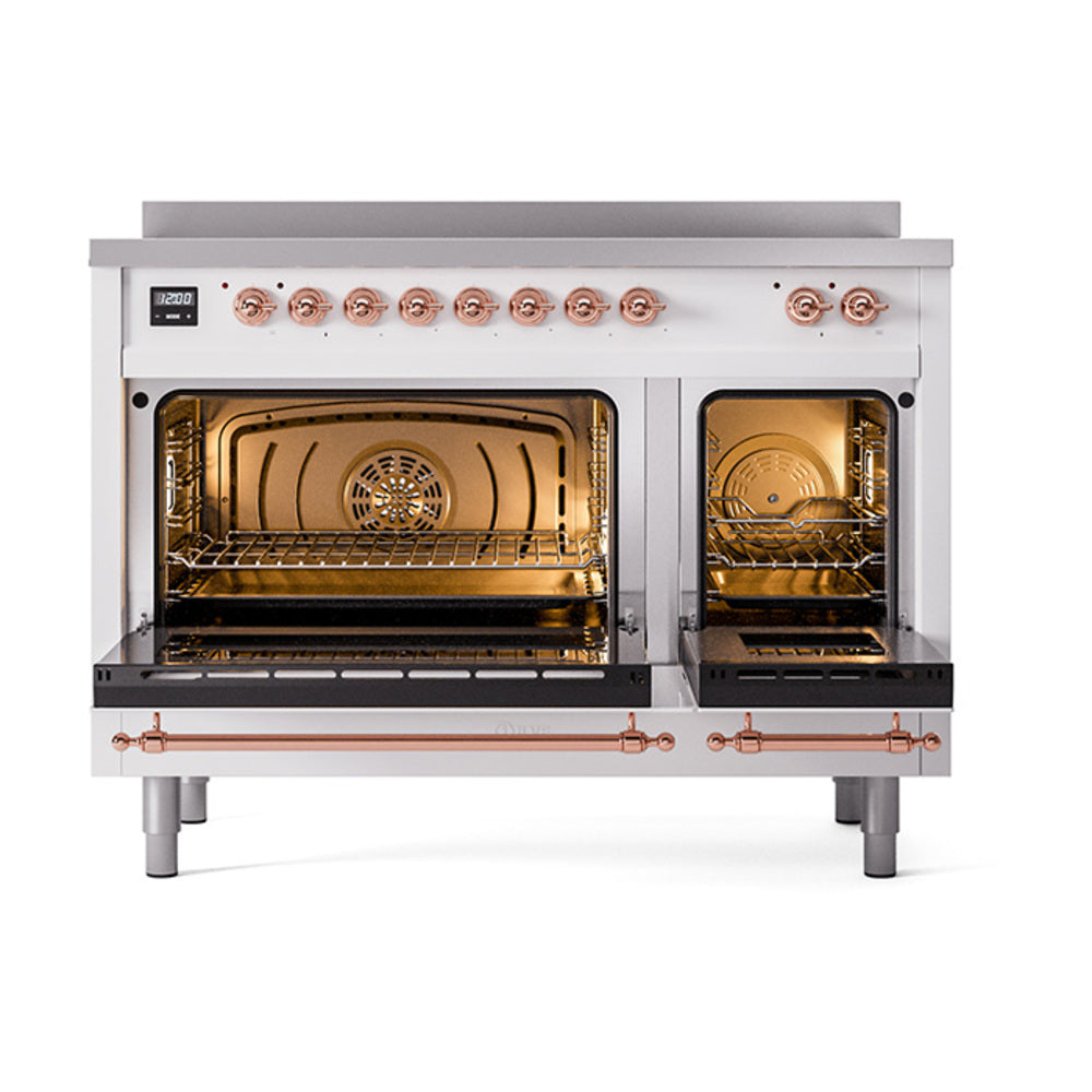 ILVE Nostalgie II Noblesse 48-Inch Induction Range, Solid Door, Custom RAL with Copper Trim (UNI486QNMPRAP)