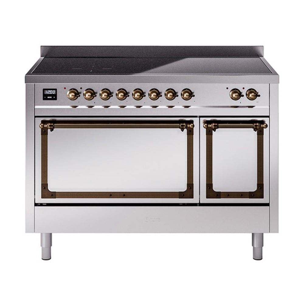 ILVE Nostalgie II Noblesse 48-Inch Induction Range, Solid Door, Stainless Steel with Burnished Bronze Trim (UNI486QNMPSSB)
