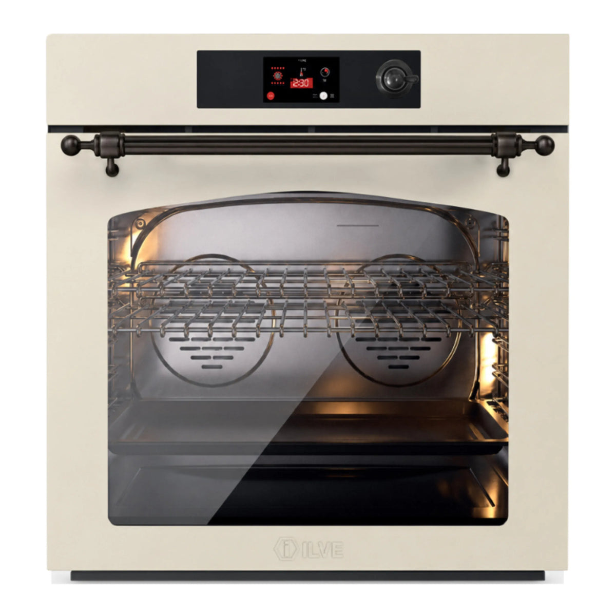ILVE Nostalgie II 30-Inch Pyrolytic Single Wall Oven, 4.4 Cu. Ft. Capacity, Antique White with Burnished Trim (UOV30NTPYAWB)
