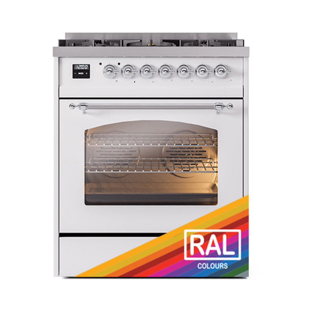 ILVE Nostalgie II 30-Inch Natural Gas Dual Fuel Range, Freestanding, Custom RAL with Chrome Trim (UP30NMPRAC)
