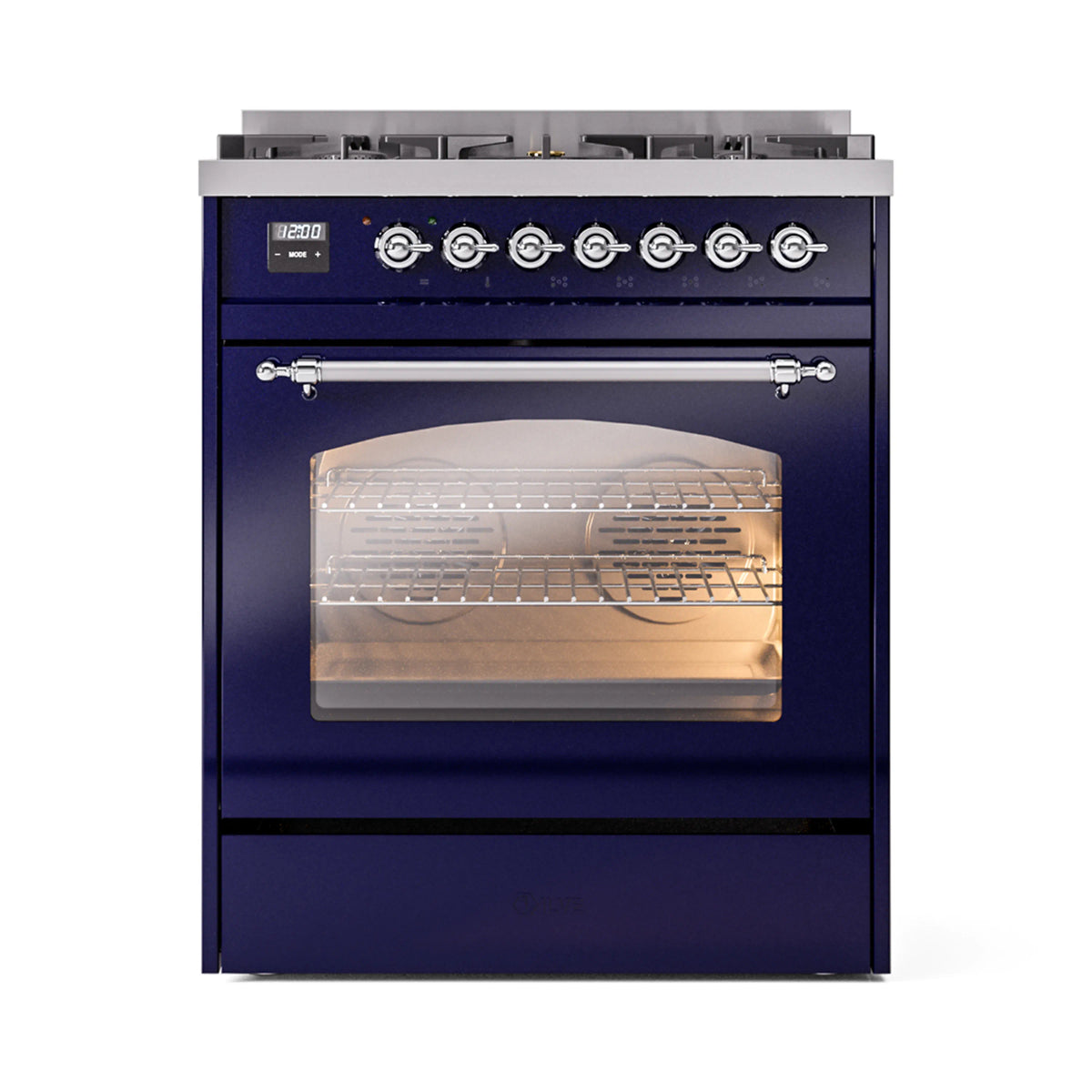 ILVE Nostalgie II 30-Inch Dual Fuel Range, Freestanding, Midnight Blue with Chrome Trim (UP30NMPMBCLP)