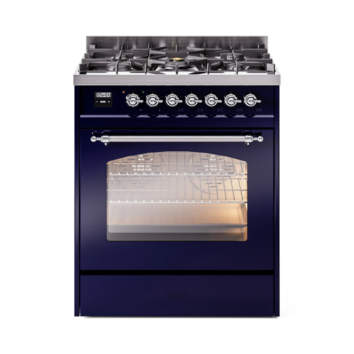 ILVE Nostalgie II 30-Inch Dual Fuel Range, Freestanding, Midnight Blue with Chrome Trim (UP30NMPMBCLP)
