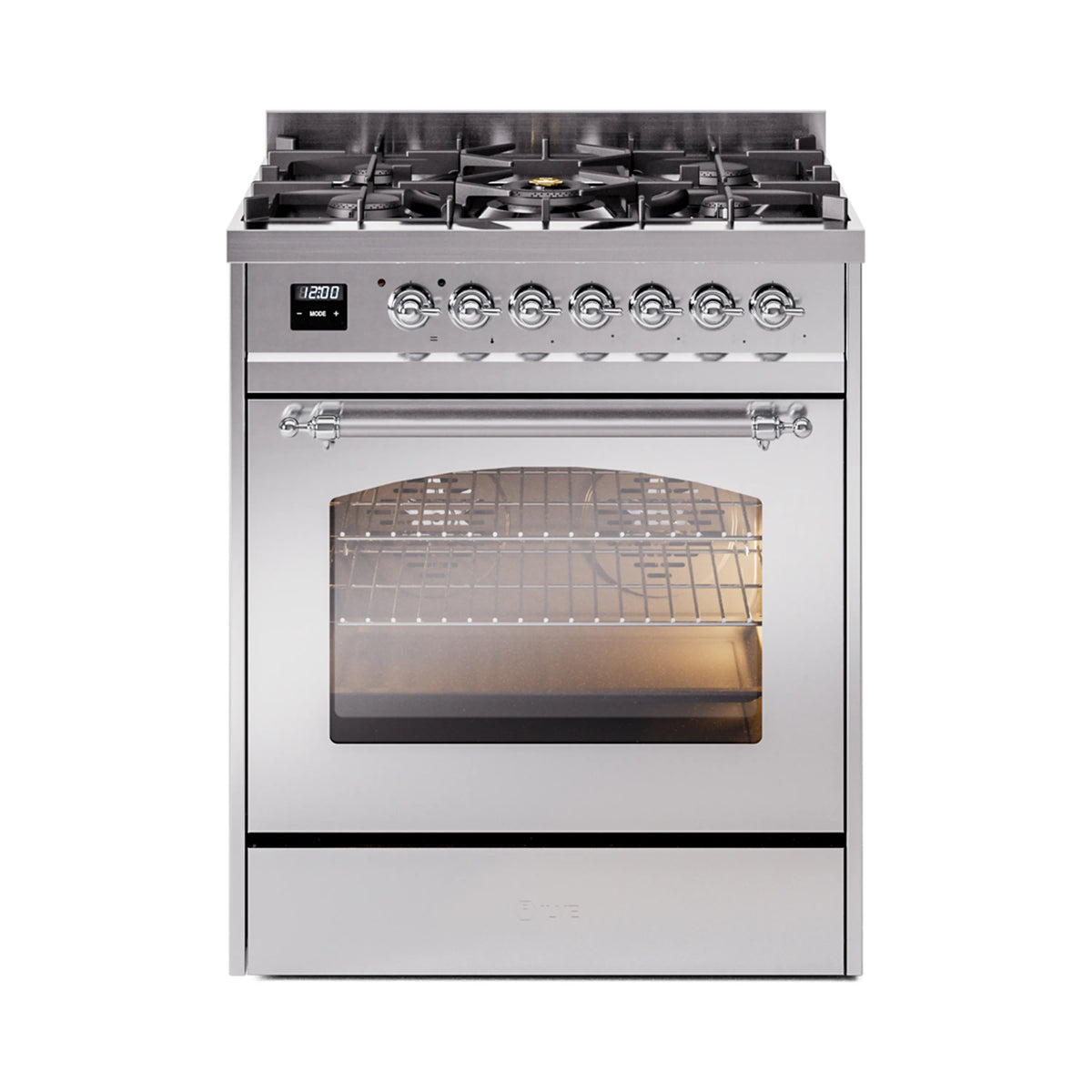 ILVE Nostalgie II 30-Inch Dual Fuel Range, Freestanding, Stainless Steel with Chrome Trim (UP30NMPSSCLP)