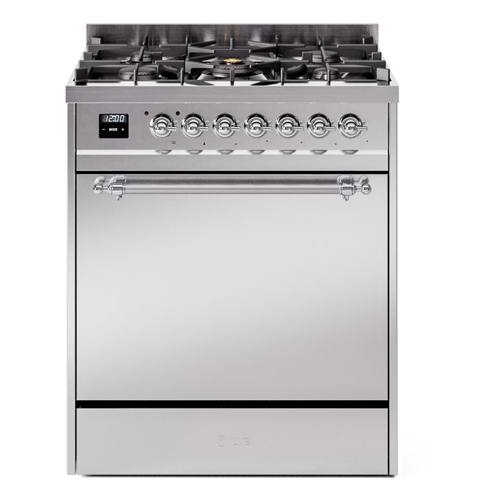 ILVE Nostalgie II 30-Inch Propane Dual Fuel Range, Solid Door Oven, Stainless Steel with Chrome Trim (UP30QNMPSSCLP)
