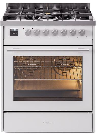ILVE Professional Plus II 30-Inch Freestanding Natural Gas Dual Fuel Range, 5 Sealed Burners, White (UP30WMPWH)