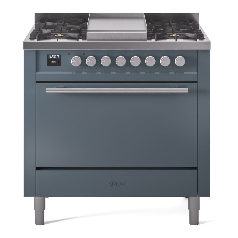 ILVE Professional Plus II 36-Inch Propane Dual Fuel Range, 6 Burners, Solid Door Oven, Blue Grey (UP36FQMPBGLP)