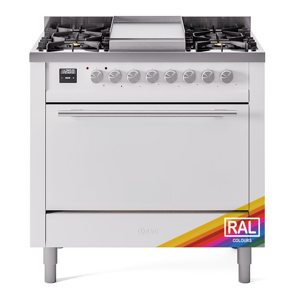 ILVE Professional Plus II 36-Inch Propane Dual Fuel Range, 6 Burners, Solid Door Oven, Custom RAL (UP36FQMPRALP)