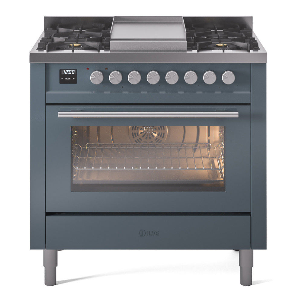 ILVE Professional Plus II 36-Inch Freestanding Propane Dual Fuel Range, 6 Sealed Burners, Blue Grey (UP36FWMPBGLP)
