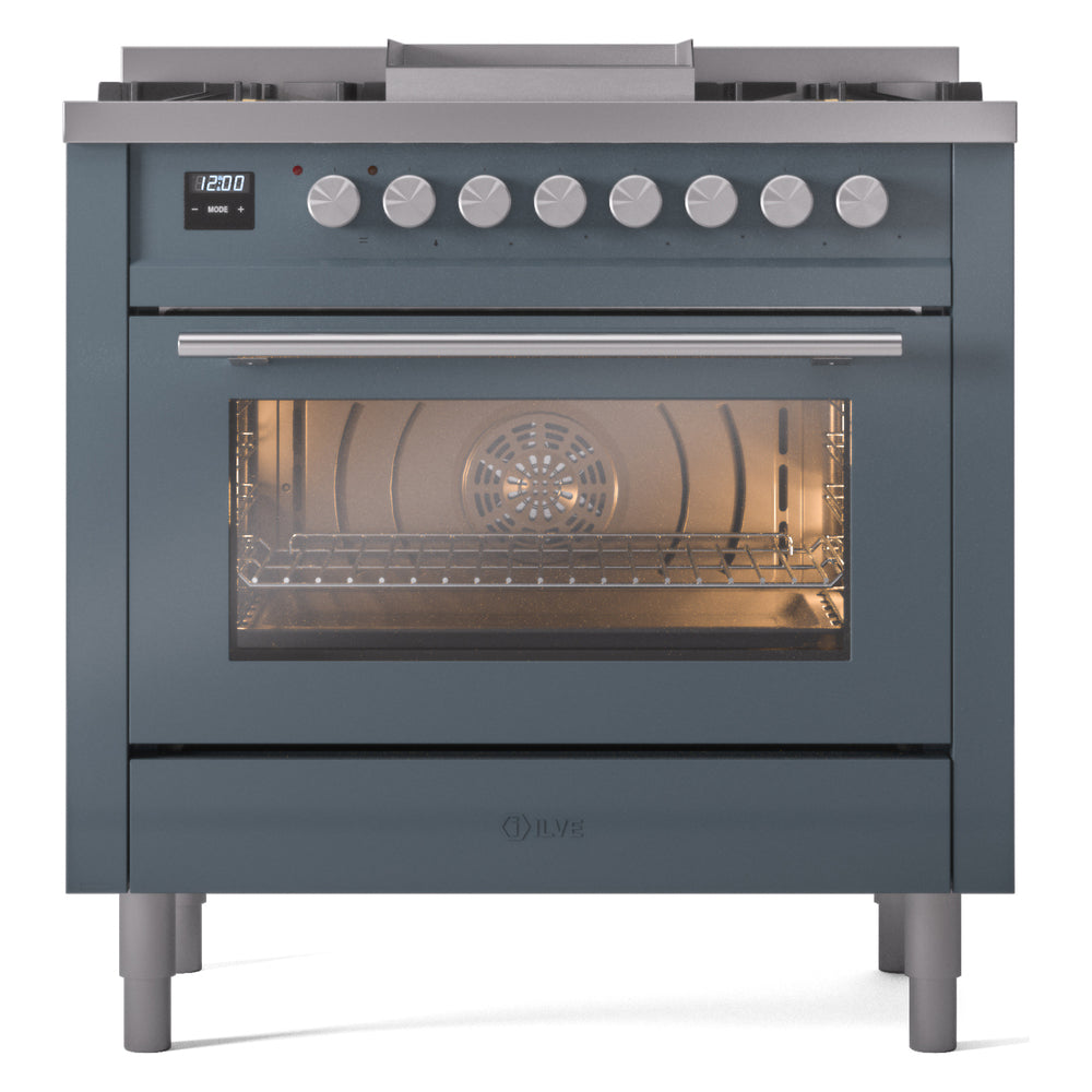 ILVE Professional Plus II 36-Inch Freestanding Propane Dual Fuel Range, 6 Sealed Burners, Blue Grey (UP36FWMPBGLP)