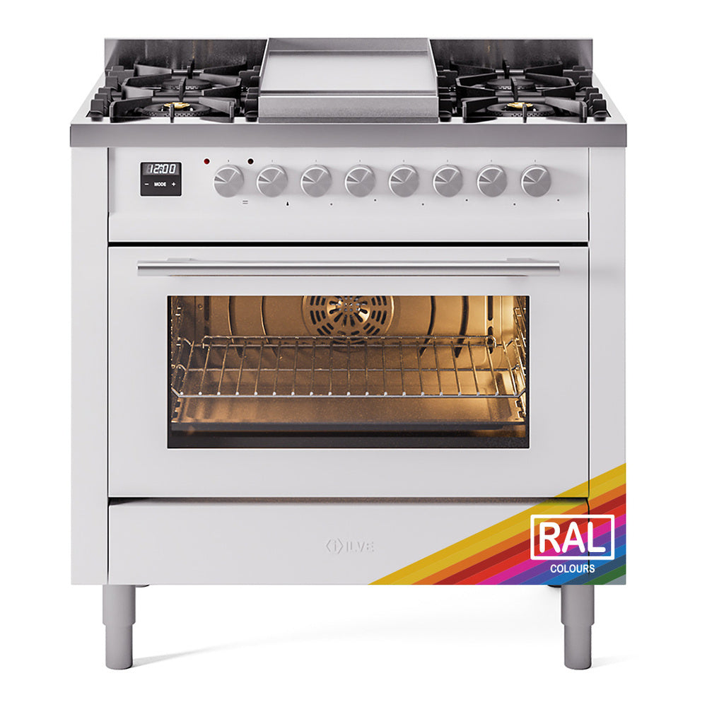 ILVE Professional Plus II 36-Inch Freestanding Propane Gas Dual Fuel Range, 6 Sealed Burners, Custom RAL (UP36FWMPRALP)