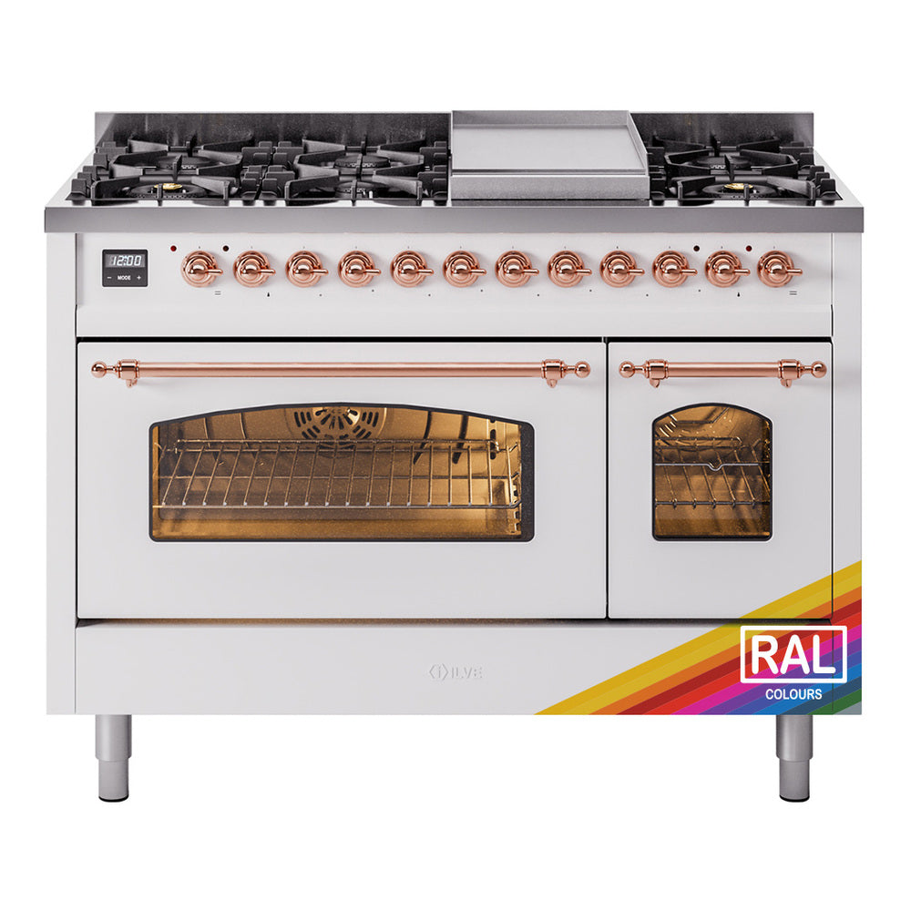 ILVE Nostalgie II 48-Inch Freestanding Dual Fuel Range, Custom RAL with Copper Trim (UP48FNMPRAPLP)