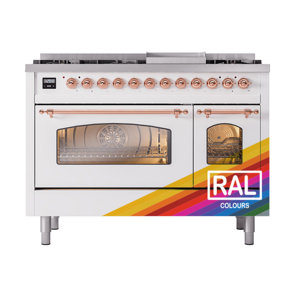 ILVE Nostalgie II 48-Inch Freestanding Dual Fuel Range, Custom RAL with Copper Trim (UP48FNMPRAPLP)